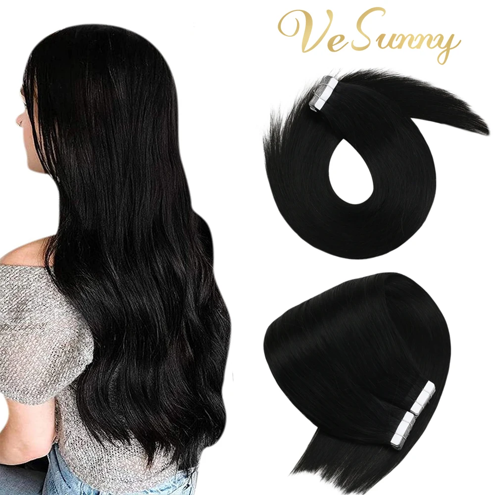 Top Trends: Vesunny Skin Weft Tape In Hair Remy Hair Seamless Tape For Hair Extensions Color Black Silky Straight Real Human Hair Adhesive Shoppable Styles