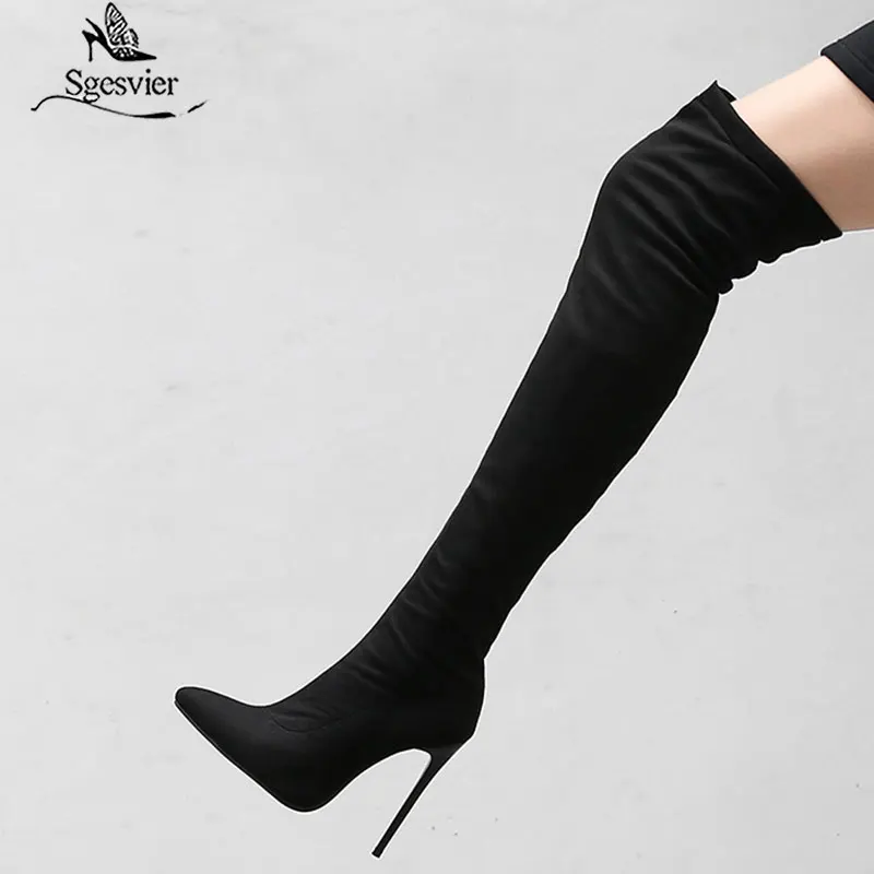 Top Trends: Thigh High Boots Women Autumn Spring Sexy Over The Knee Boots Stretch Flock High Heel Long Shoes Woman Big Size 45 48 Black Grey Shoppable Styles