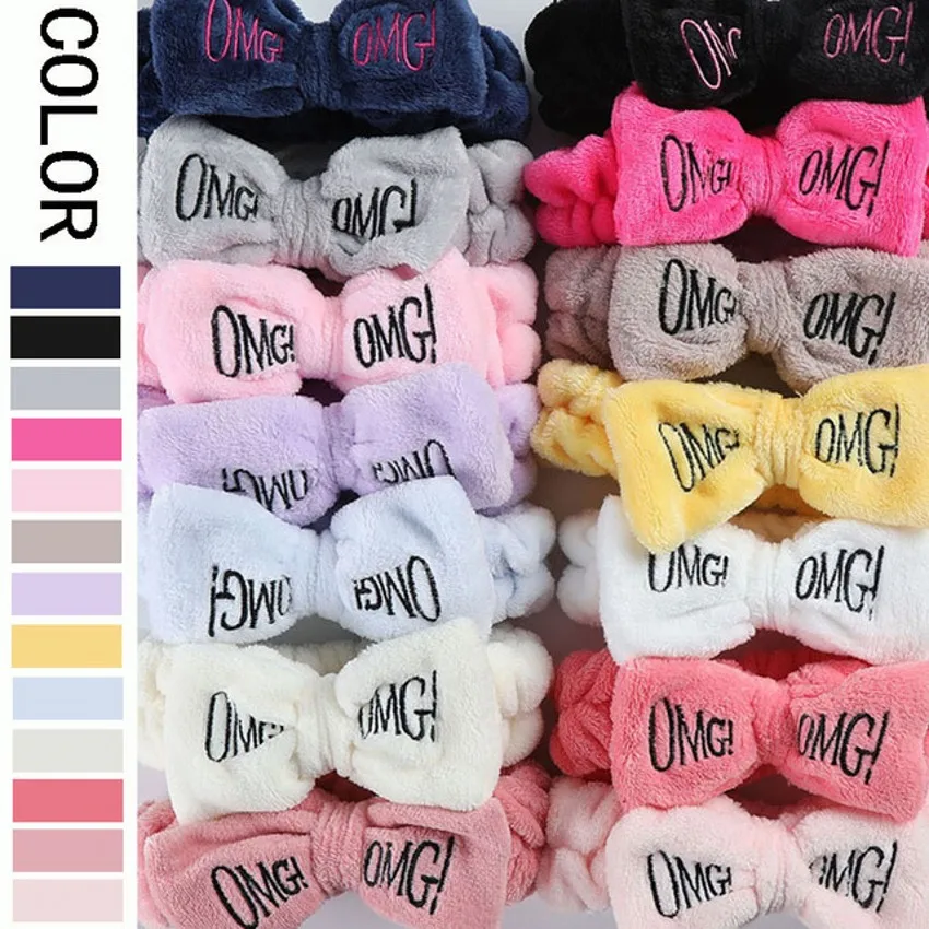 Top Trends: OMG Letter Bow Headbands Versatile Girls Women Wash Face Soft Turbans Elastic Hair Bands Coral Fleece Makeup Assistant Headwear Shoppable Styles