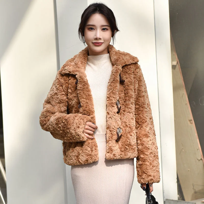 Top Trends: Ladies Women Slim Fur Coat Female Sheep Shearing Fur One Wool Jacket 2021 Autumn Winter New Mink Print Plush Coat A682 Shoppable Styles