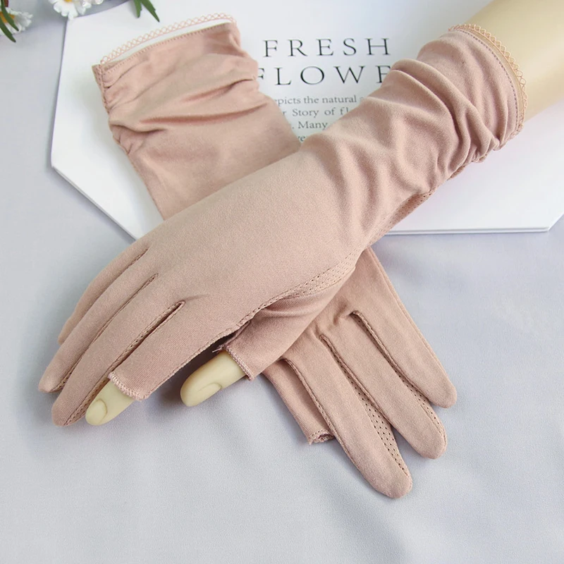 Top Trends: 2024 Summer New Women's Gloves Thin Mid Length Cotton Sun Protection Driving Gloves Fingerless Gloves For Women Shoppable Styles - Image 3