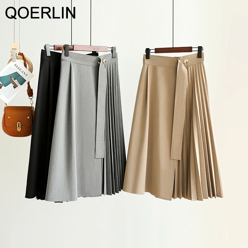 Top Trends: QOERLIN High Quality Irregular Pleated Skirt Women Autumn A-Line High Waist Skirt Chic Mid-Length Black Skirts Female Shoppable Styles