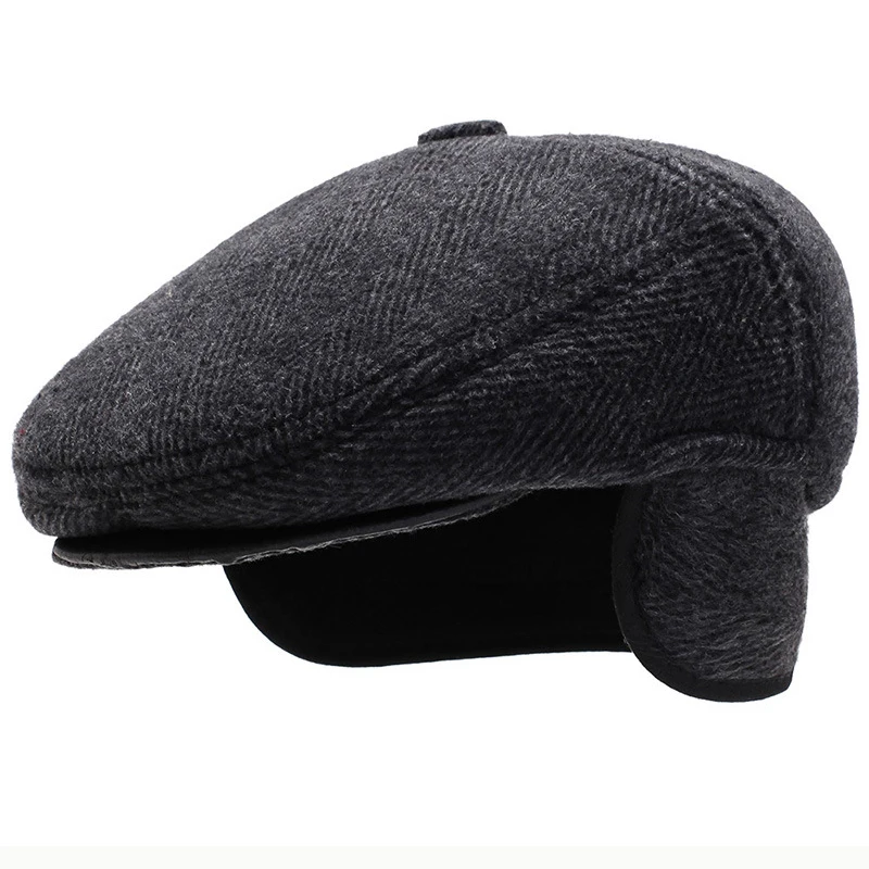 Top Trends: HT2630 Beret Cap Autumn Winter Beret Thick Warm Earflap Cap Men Vintage Wool Felt Hat With Ear Flap Male Newsboy Ivy Flat Cap Shoppable Styles