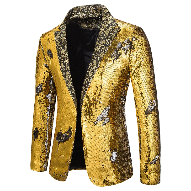 Top Trends: Luxury Gold Sequin Glitter Jacket Men Slim Fit Notched Lapel Blazer Jacket Mens Nightclub Stage Singers Blazers Costume Homme Shoppable Styles