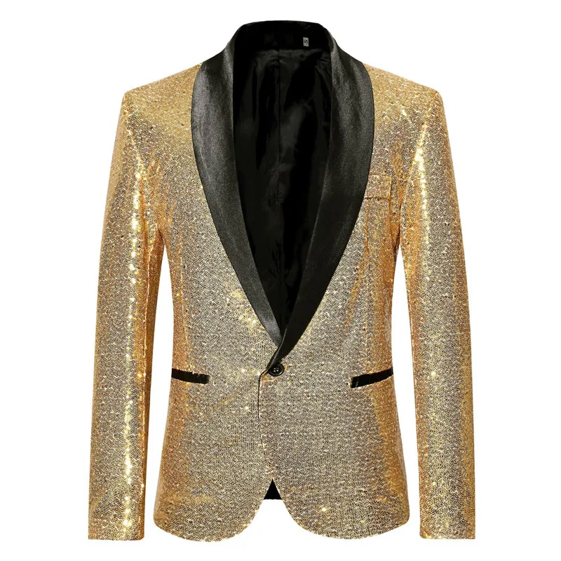 Top Trends: Mens Shiny Gold Sequin Glitter Blazer Jacket 2022 Fashion Shawl Collar One Button Suit Blazer Men Stage Singer Costume Homme Shoppable Styles