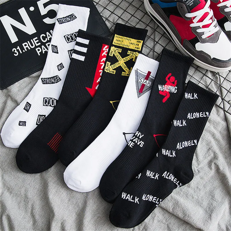 Top Trends: Socks European And American Trend Letter Totem Socks Hip Hop Sports Men&#039;s Socks Hip-hop Skateboard Cotton Men&#039;s Sock Shoppable Styles