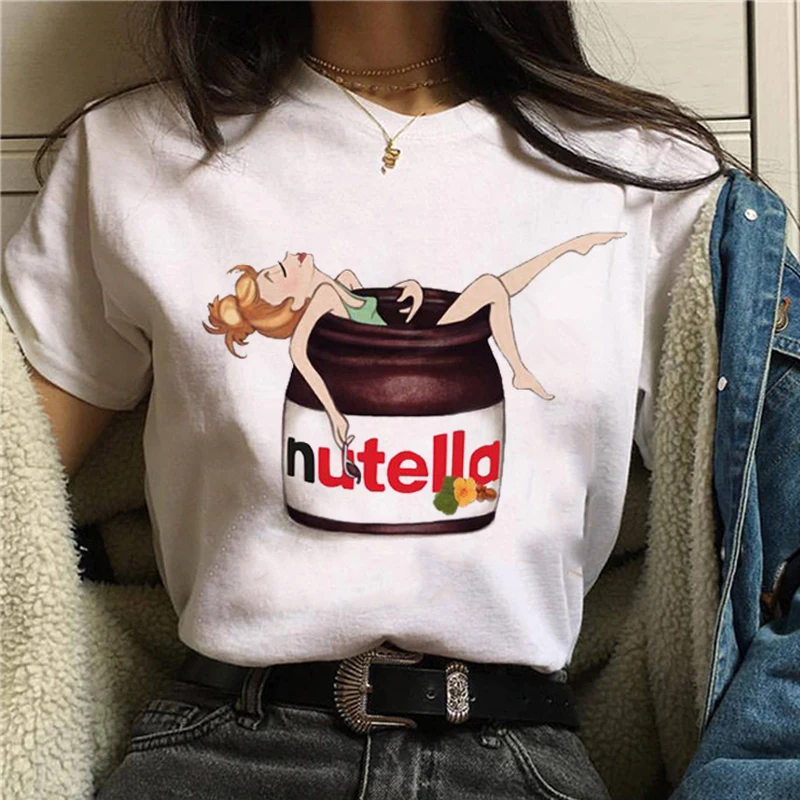 Top Trends: 2023 Nutella Print T Shirt Women 90s Harajuku Kawaii Fashion T-shirt Graphic Cute Cartoon Tshirt Korean Style Top Tees Female Shoppable Styles