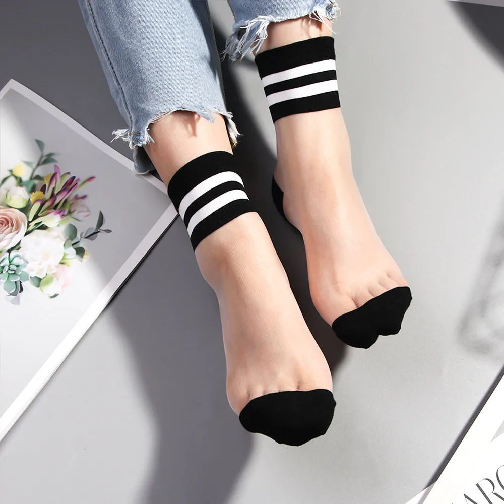 Top Trends: Summer Women Ultrathin Transparent Socks Meias Harajuku Striped Crystal Socks Glass Silk Sock Calcetines Mujer Shoppable Styles