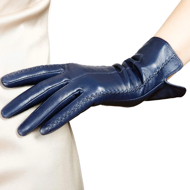 Top Trends: High Quality Autumn Winter Elegant Ladies Hot Trendy Plus Velvet Touchscreen Genuine Lambskin Leather Gloves For Women L085NC2 Shoppable Styles