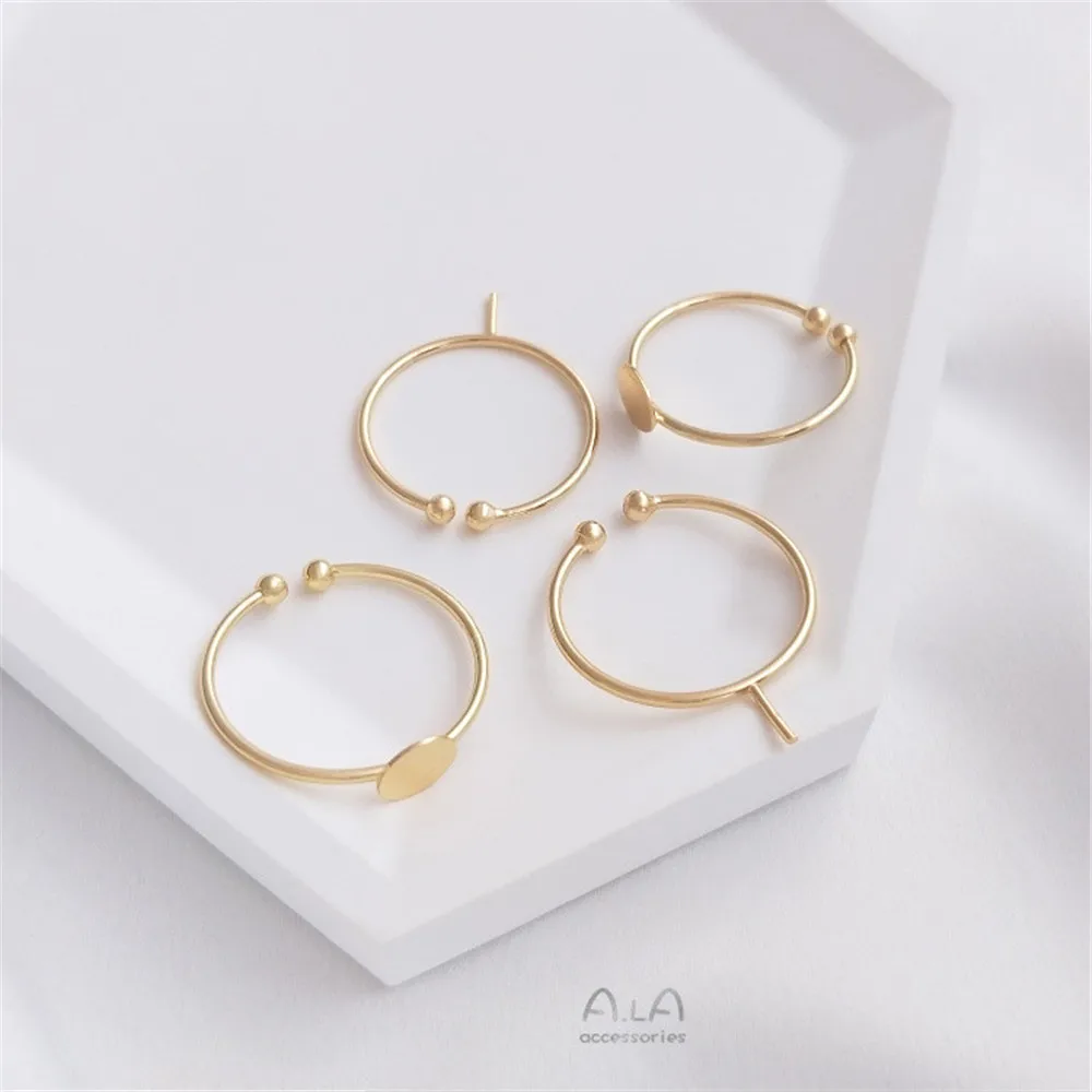 Top Trends: 14K Plated Gold DIY Hand Pinto Ring Paste Ring Face Half Hole Bead Needle Inlaid Pearl Opening Ring Accessories Shoppable Styles - Image 2