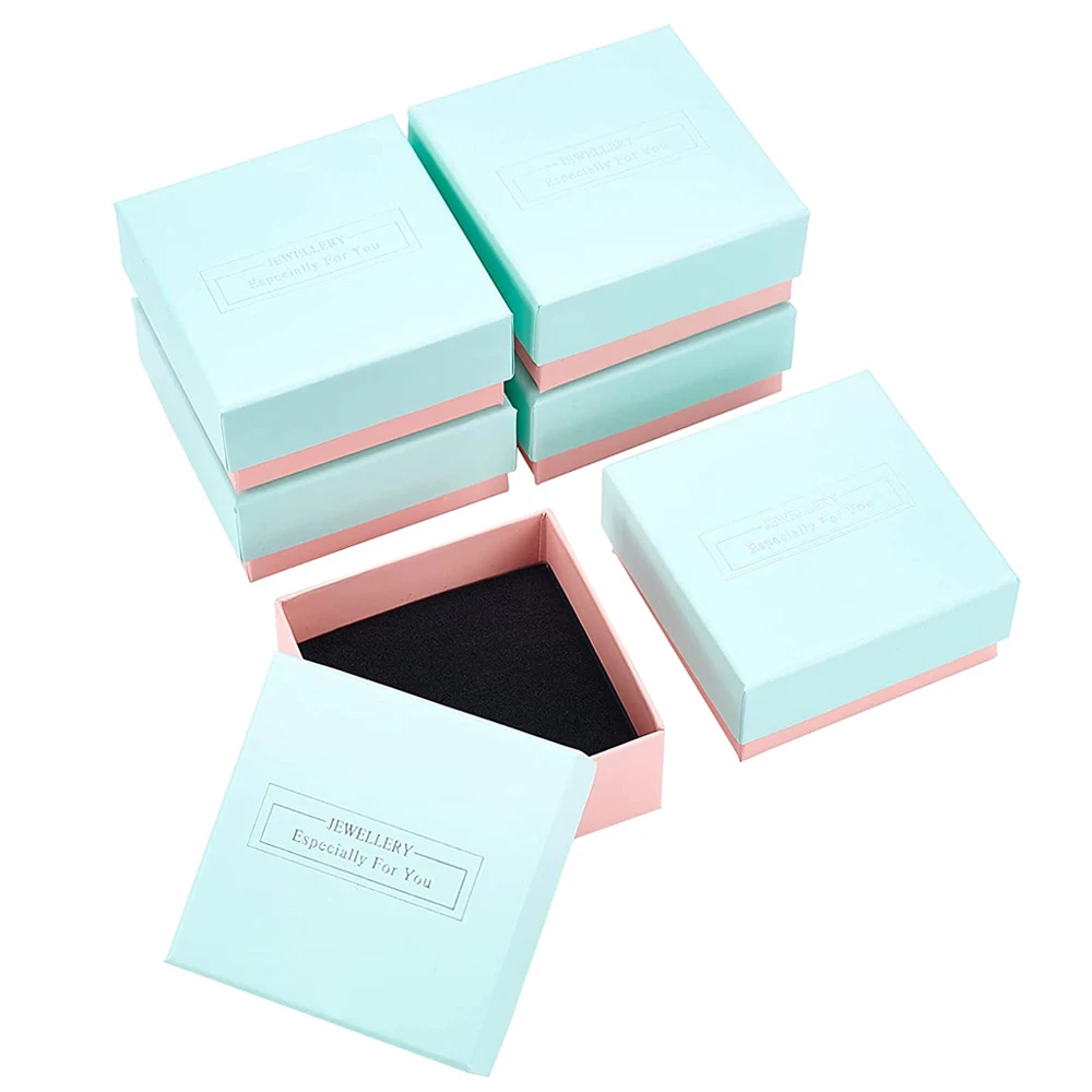 Top Trends: 18 / 24pcs Cardboard Jewelry Boxes Aquamarine Color Jewelry Box Gift Case For Jewelry Earring Gift Packaging Box With Black Sponge Shoppable Styles