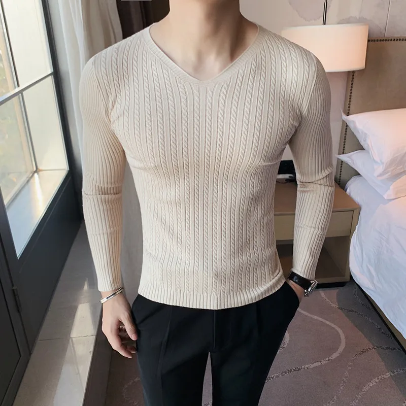 Top Trends: New Style Men's Autumn Winter Keep Warm Slim Fit V-neck Knit Shirts / Male High Quality Tight Set Head Sweaters Man Clothing S-4XL Shoppable Styles