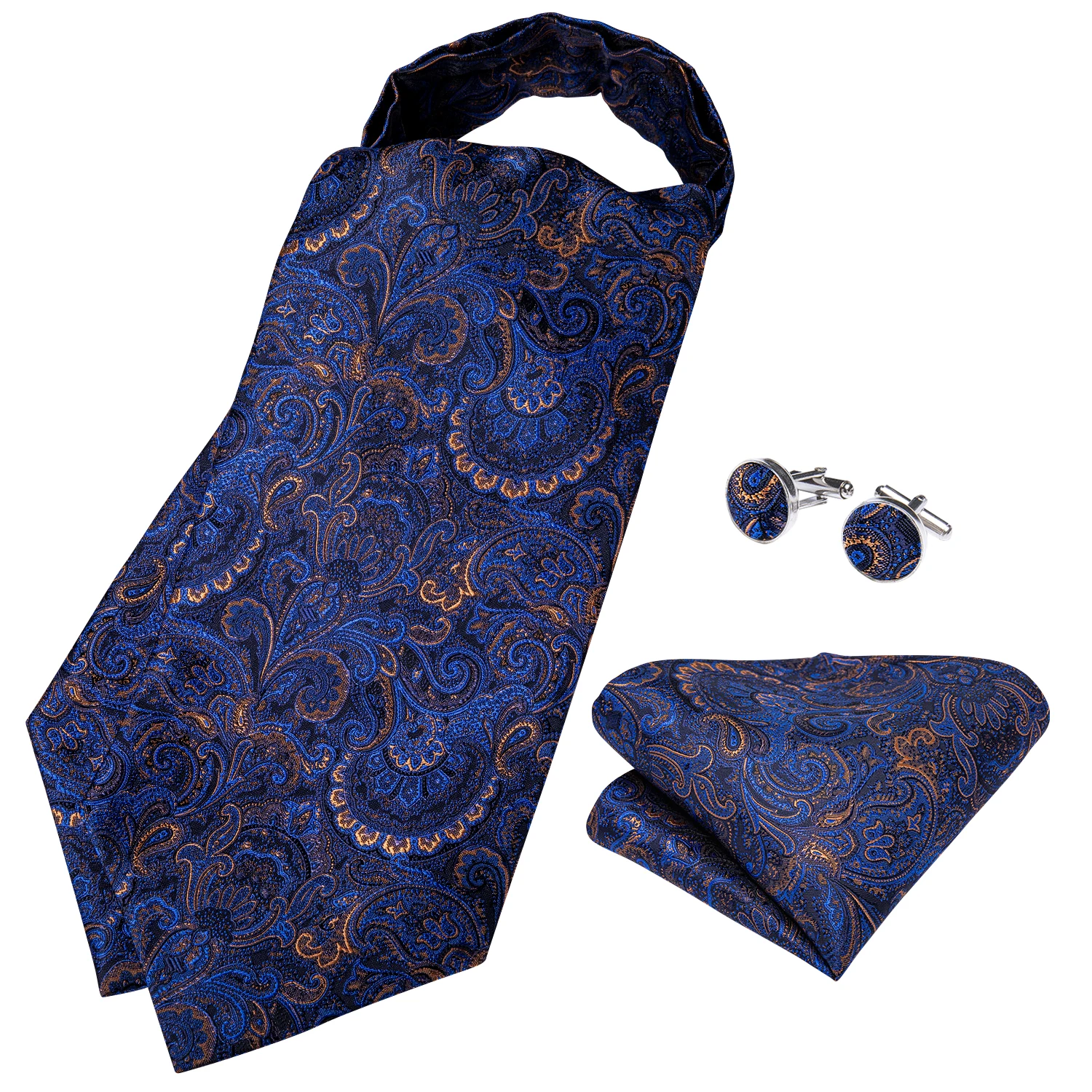 Top Trends: Men Premium Silk Ascot Tie Set Paisley Floral Blue Red Vintage Wedding Formal Cravat Tie Ascot Scarves Pocket Square Set DiBanGu Shoppable Styles - Image 3