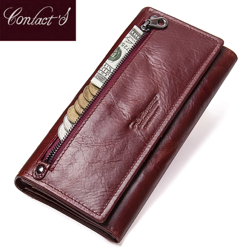 Top Trends: Contact's Genuine Leather Women Long Purse Female Clutches Money Wallets Brand Design Handbag For Cell Phone Card Holder Wallet Shoppable Styles