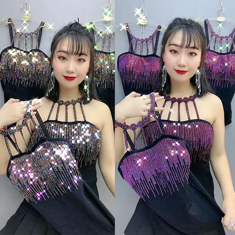 Top Trends: 2023 New Creative Shiny Set Auger Vest Women Fashion Trendy With Pad Sling Lady Nightclub Bar Personality Tops Woman Clothing Shoppable Styles