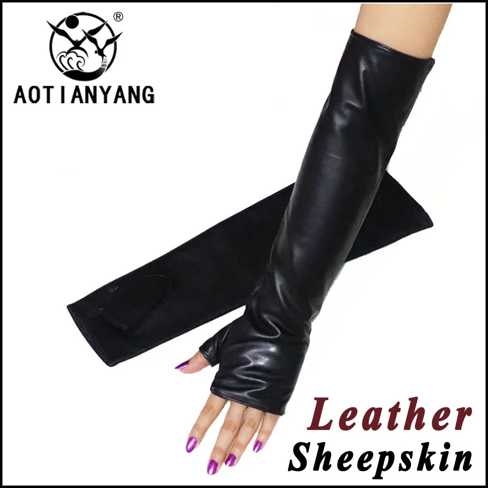 Top Trends: Long Sheepskin Gloves Genuine Leather Women&#039;s Fingerless Half Finger Arm Cover Long Sleeve Cover Autumn Winter Warm Arm Sleeves Shoppable Styles