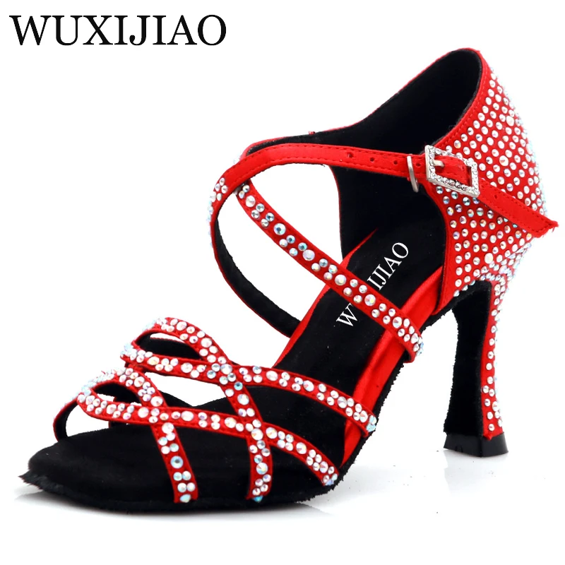 Top Trends: WUXIJIAO Women's Latin Dance Shoes Color Satin Sequins Rhinestones Cuban High Heels 9cm Shoppable Styles