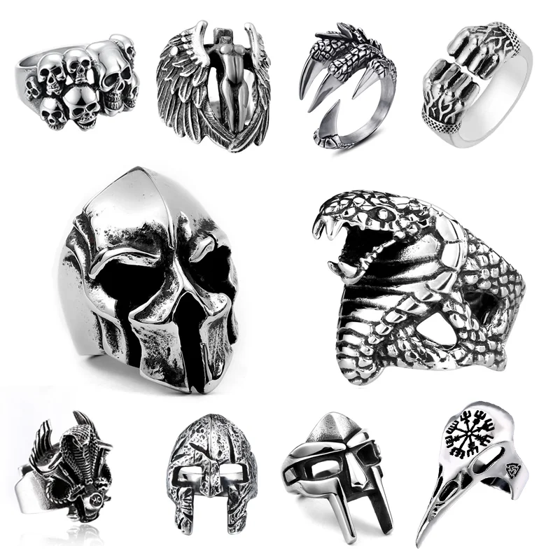 Top Trends: NEW Exaggerated Warrior Skull Mask Ring Fashion Men Domineering Ring Death Demon Retro Ring Jewelry Gift Resizable Shoppable Styles