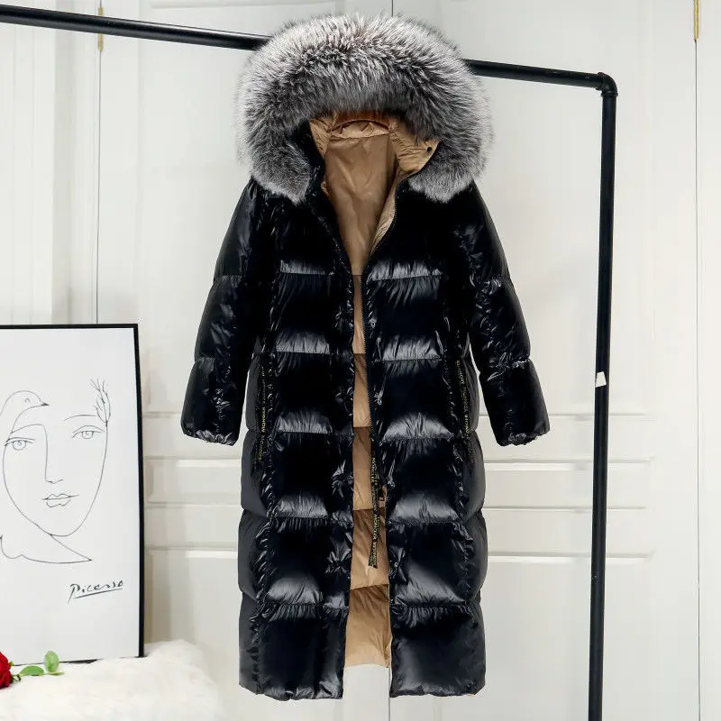 Top Trends: Washable Glossy Black White Duck Down Down Jacket For Women 2021 New Thickened Loose Coat With Large Beautiful Real Fur Collar Shoppable Styles