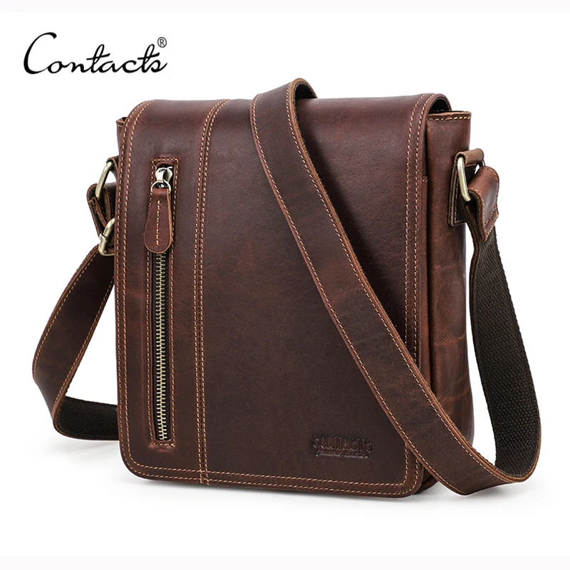 Top Trends: CONTACT&#039;S Business Men&#039;s Shoulder Bags Crazy Horse Leather Messenger Bag Flap Casual Male Small Crossbody Bag For 7.9 Inch IPad Shoppable Styles