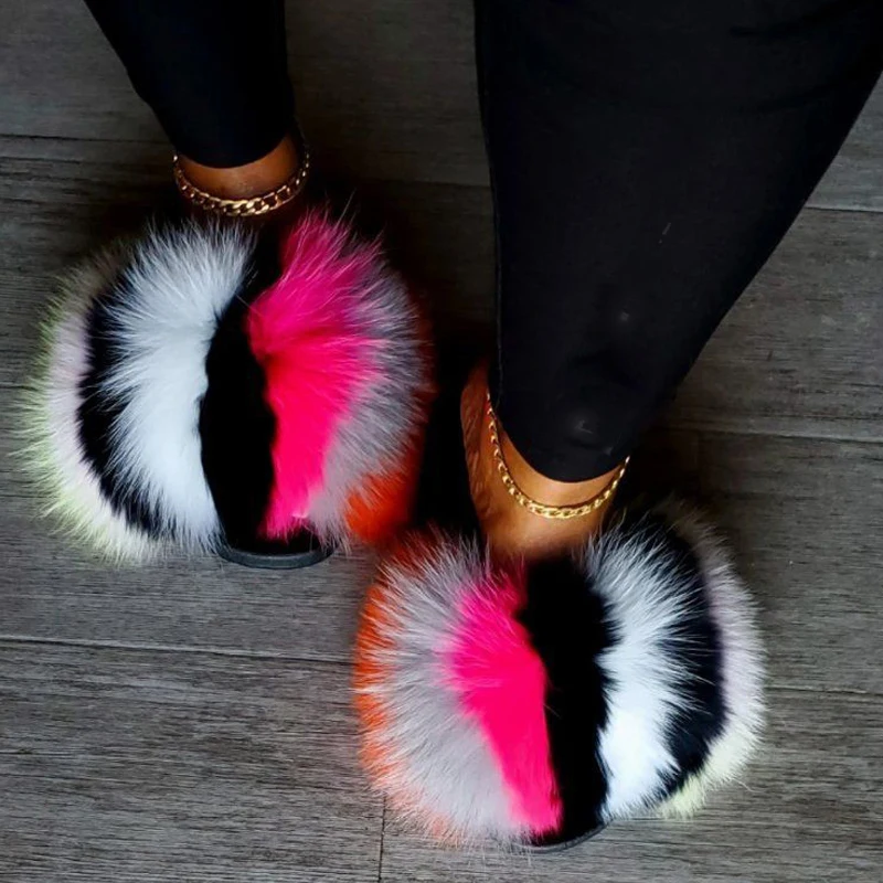 Top Trends: New Arrival Girl Luxury Fluffy Fur Slippers Ladies Indoor Warm Furry Fur Flip Flops Women Amazing Plush Fur Slides Wholesale Hot Shoppable Styles