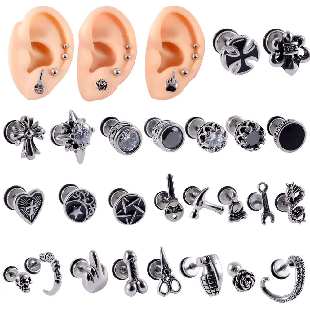 Top Trends: 1PC Stainless Steel Ear Tragus Cartilage Piercing Rose Lobe Flower Earring Middle Finger Stud Helix Cartilage Piercing Jewelry Shoppable Styles