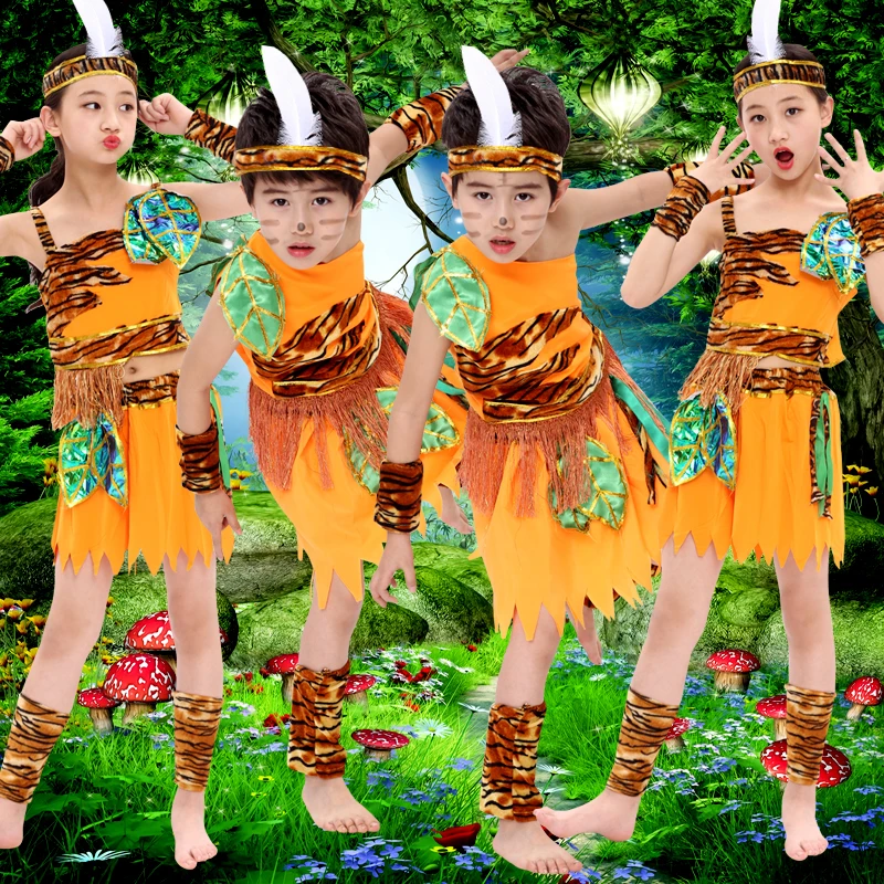 Top Trends: Children's Wear Plays Out Costume Tage Costume African Dance Indian Savage Hunter Show Costume Dance Costume Shoppable Styles