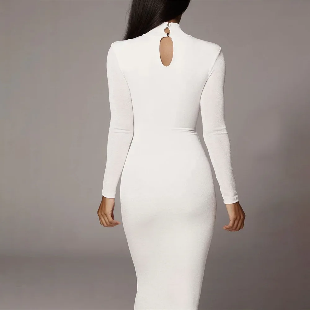 Top Trends: Summer New Women's Sexy Tight Hip Over Knee White Solid Long Sleeve High Collar Dresses Ladies 2023 Shoppable Styles - Image 3