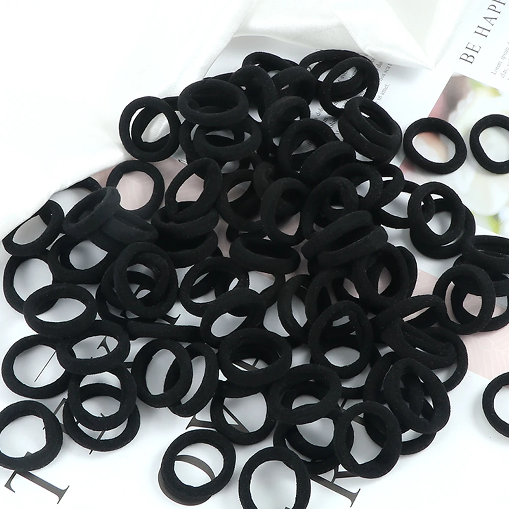 Top Trends: 100pcs / Set Black Solid Rubber Band For Women Girl Nylon Small Big Elastic Hair Bands Ponytail Holder Scrunchies Hair Accessories Shoppable Styles