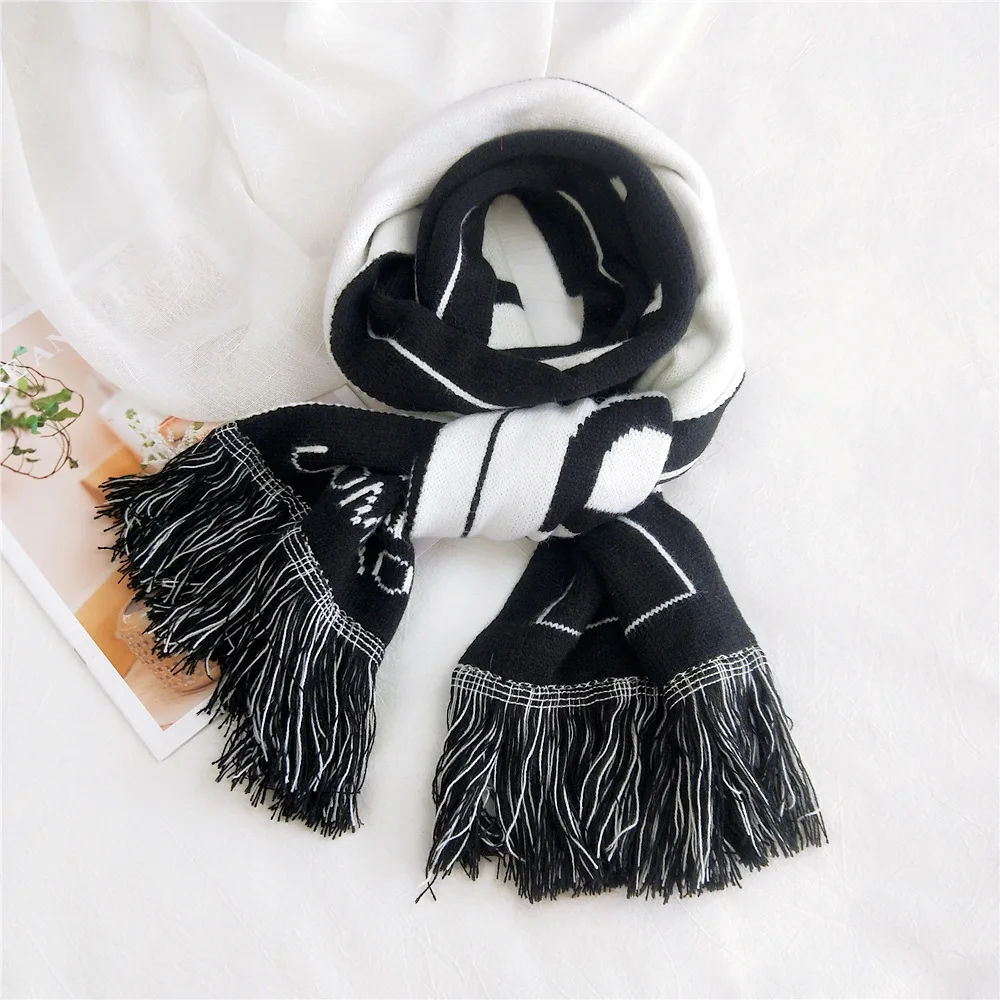 Top Trends: Letters Double Sided Tassle Scarf Knitted Wool Long Women And Man Winter Thicken Warm Soft Shawls Wraps Female Scarf Shoppable Styles