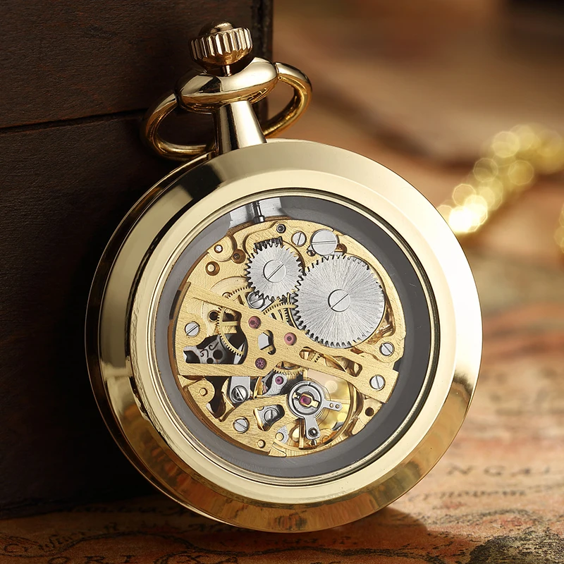 Top Trends: Vintage Watch Necklace Steampunk Skeleton Mechanical Fob Chain Pocket Watches Roman Number Clock Pendant Hand-winding Men Women Shoppable Styles