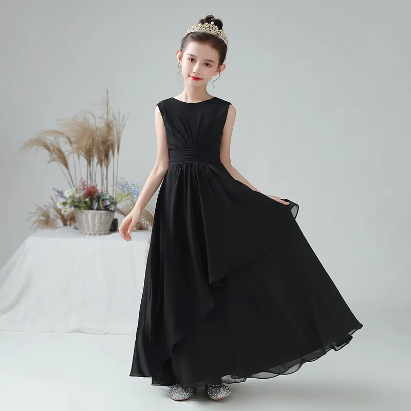 Top Trends: Dideyttawl Black Chiffon Girls Formal Princess Gown Long 2024 Junior Concert Dress Flower Simple Girl Dresses For Evening Party Shoppable Styles