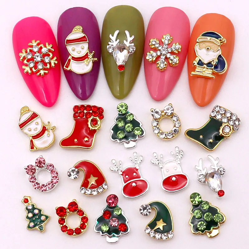 Top Trends: 10 Pcs Christmas Series Nail Art Decoration Gold And Silver Charm Santa Claus Deer Head Shoes Snowman Hat Tree Nail Accessories Shoppable Styles