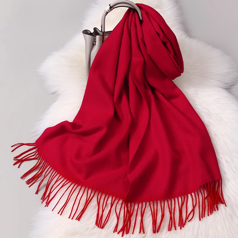 Top Trends: Winter Women Scarf 100% Pure Woo Solid Echarpe Wraps For Ladies Foulard Femme With Tassel Warm Merino Red Wool Scarves Cashmere Shoppable Styles - Image 6