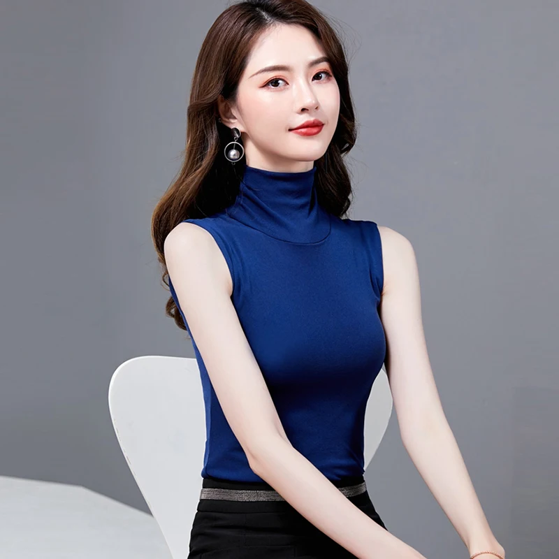 Top Trends: Summer Tops For Women 2024 Turtleneck Basic Sleeveless Lace Tank Tops Women Female Top Korean Tees Black White Blue Shoppable Styles