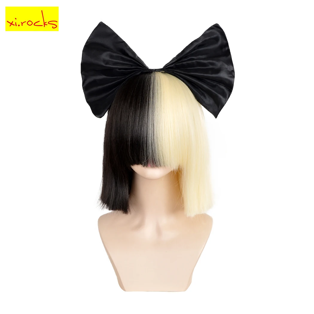 Top Trends: 3494 Xi.Rocks Short Ombre For Women Straight SIA Cosplay Black Blonde Bob Wigs With Bangs Synthetic False Hair Shoppable Styles