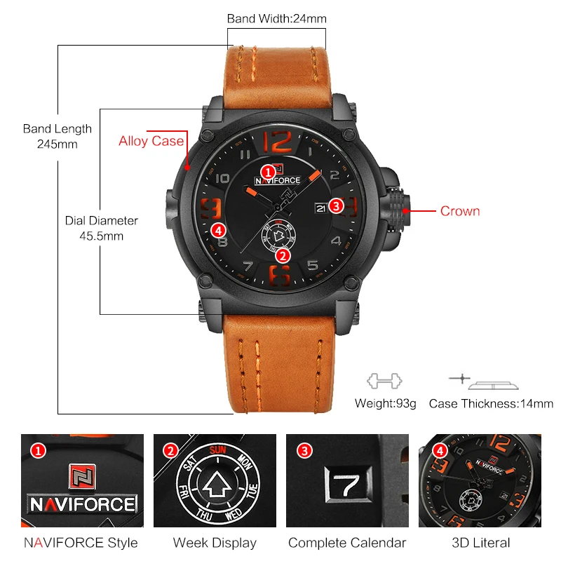 Top Trends: NAVIFORCE Military Sport Watches For Men Original Waterproof Day And Date Display Wristwatches Leather Clock Relogio Masculino Shoppable Styles - Image 2