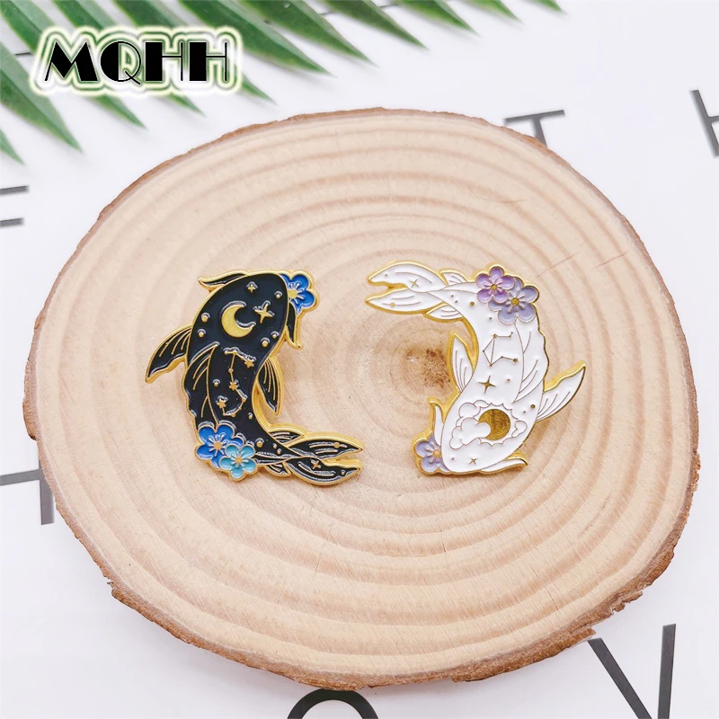 Top Trends: Cartoon Cute Animal Flower Fish Enamel Pins Black White Koi Carp Set Alloy Brooch Badge Accessories Woman Jewelry Gift For Kid Shoppable Styles