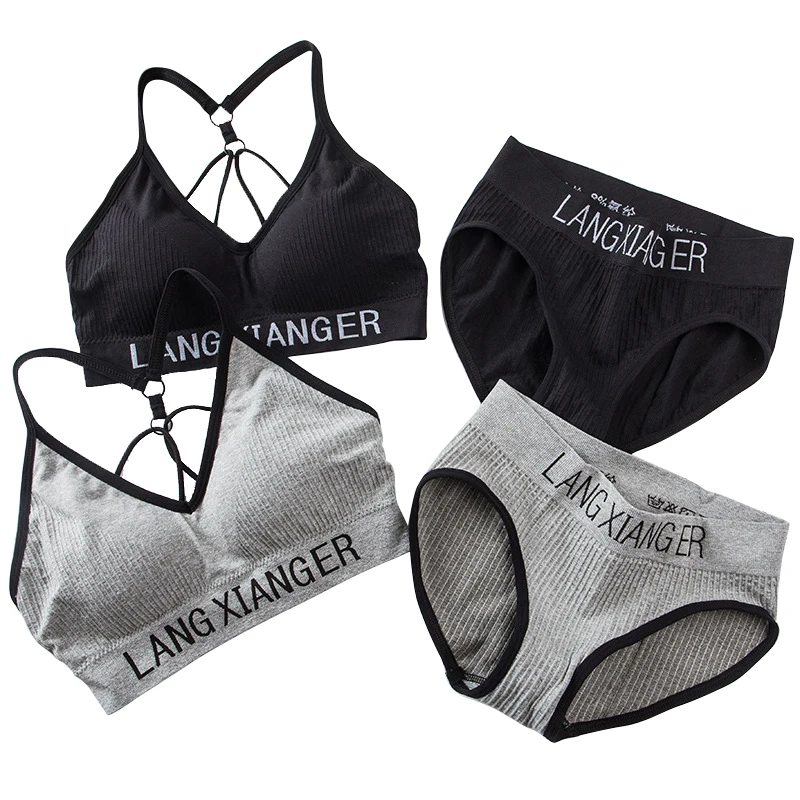 Top Trends: New Women's Cotton For Underwear Set Letter Sports Bra Seamless Female Underwear Comfort No Steel Ring Suit Solid Color Chest Shoppable Styles