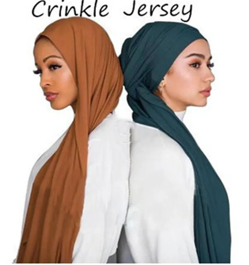 Top Trends: 20 Colors Plain Jersey Wrinkle Hijab Scarf Cotton Wrap Elasticity Shawls Crinkle Foulards Long Soft Muslim Head Snood 180*85Cm Shoppable Styles