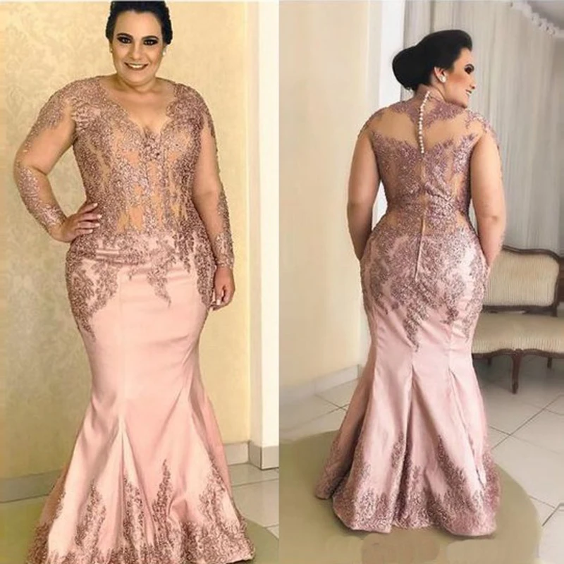 Top Trends: Wholesale Blush Pink Lace Mermaid Mother Of The Bride Dresses Long Sleeves V Neckline Appliqued Wedding Party Gowns 2022 New Shoppable Styles