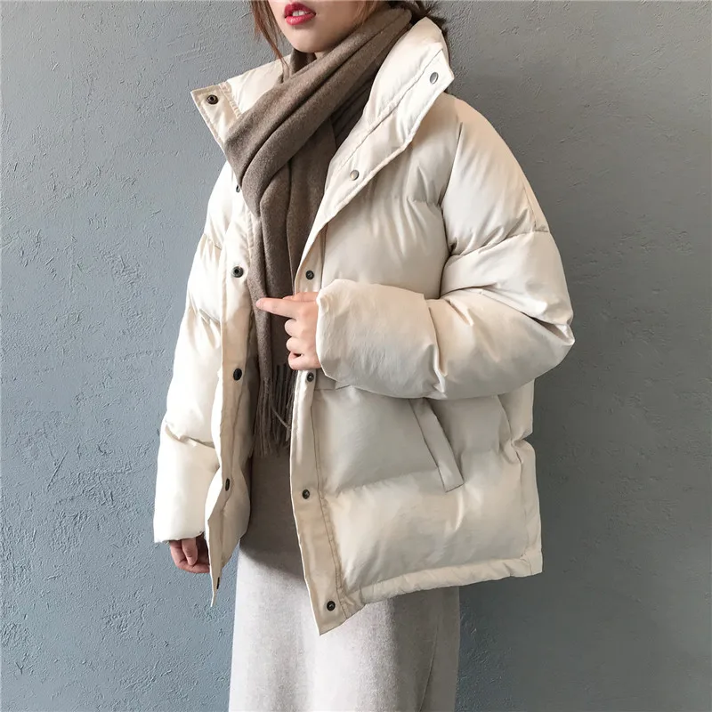 Top Trends: Crriflz Fashion Solid Women's Winter Down Jacket Stand Collar Short Single-breasted Coat Preppy Style Parka Ladies Chic Outwear Shoppable Styles