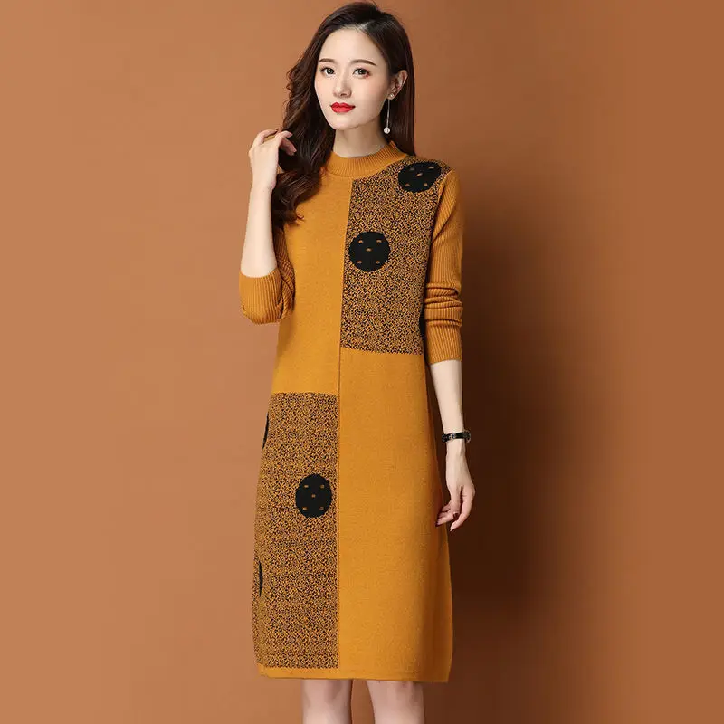 Top Trends: Sweater Dresses Women's Knitted Dress For Spring Autumn 2023 New Half Turtleneck Pullover Loose Thicken Warm Bottom Clothing Shoppable Styles