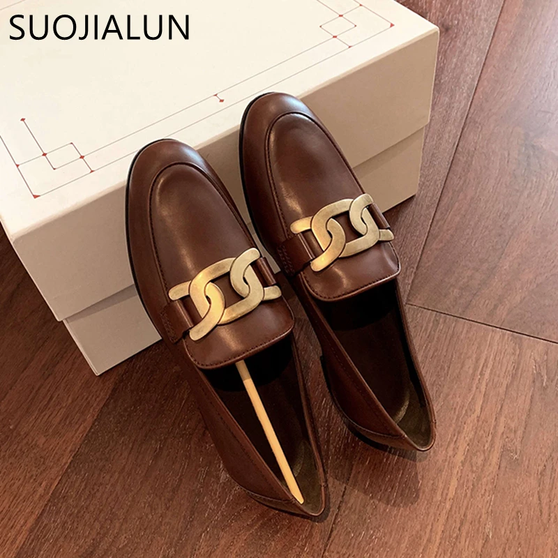 Top Trends: SUOJIALUN Women Flat Shoes Spring Fashion Brand Chain Women Slip On Loafers Shoes Flat Heel Casual British Style Oxford Shoes Shoppable Styles