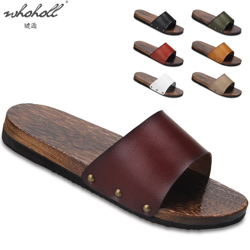 Top Trends: WHOHOLL Man Slippers Summer Wooden Home Slippers Clogs Men's Platform Thick Bottom Leather Japanese Wood Slippers Anime Cosplay Shoppable Styles