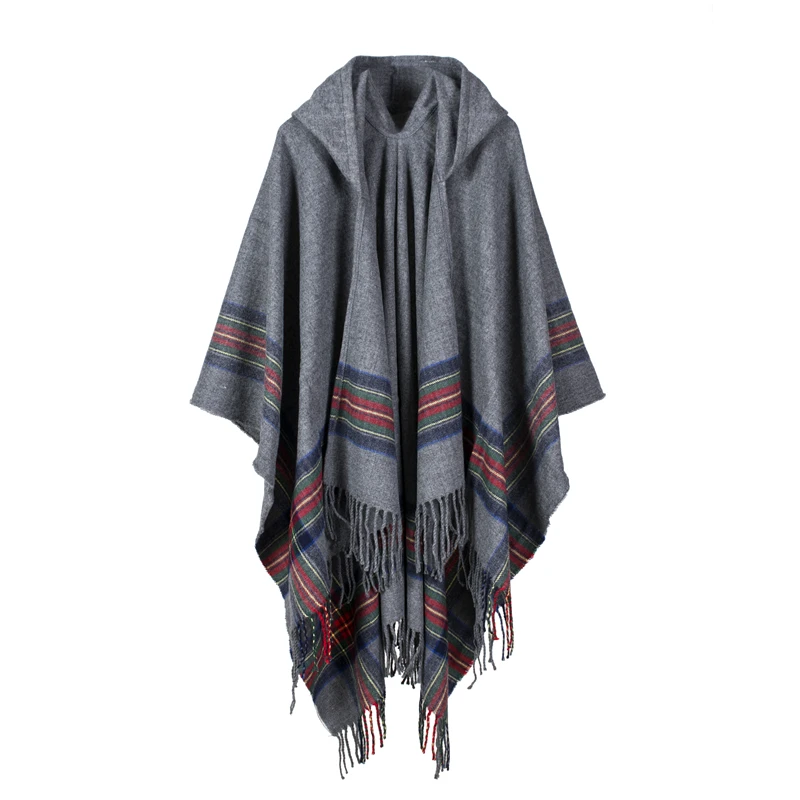 Top Trends: New Fashion Women Winter Shawl Wraps Thick Warm Blanket Scarf Oversize Hooded Black Ponchos And Capes Striped Tassel Echarpe Shoppable Styles