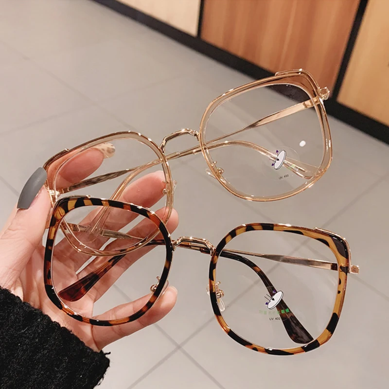 Top Trends: SO&EI Fashion Oversized Square Women Glasses Frame Vintage Clear Anti-Blu-Ray Eyewear Men Optical Pink Frame Computer Goggle Shoppable Styles - Image 2