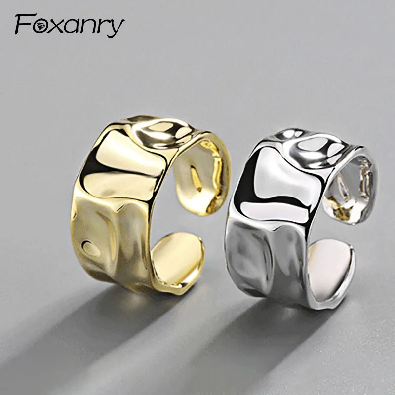 Top Trends: Foxanry Silver Color Irregular Handmade Ring For Women Creative Geometric Wide Anillos Jewelry Gift Size 16.5mm Adjustale Shoppable Styles