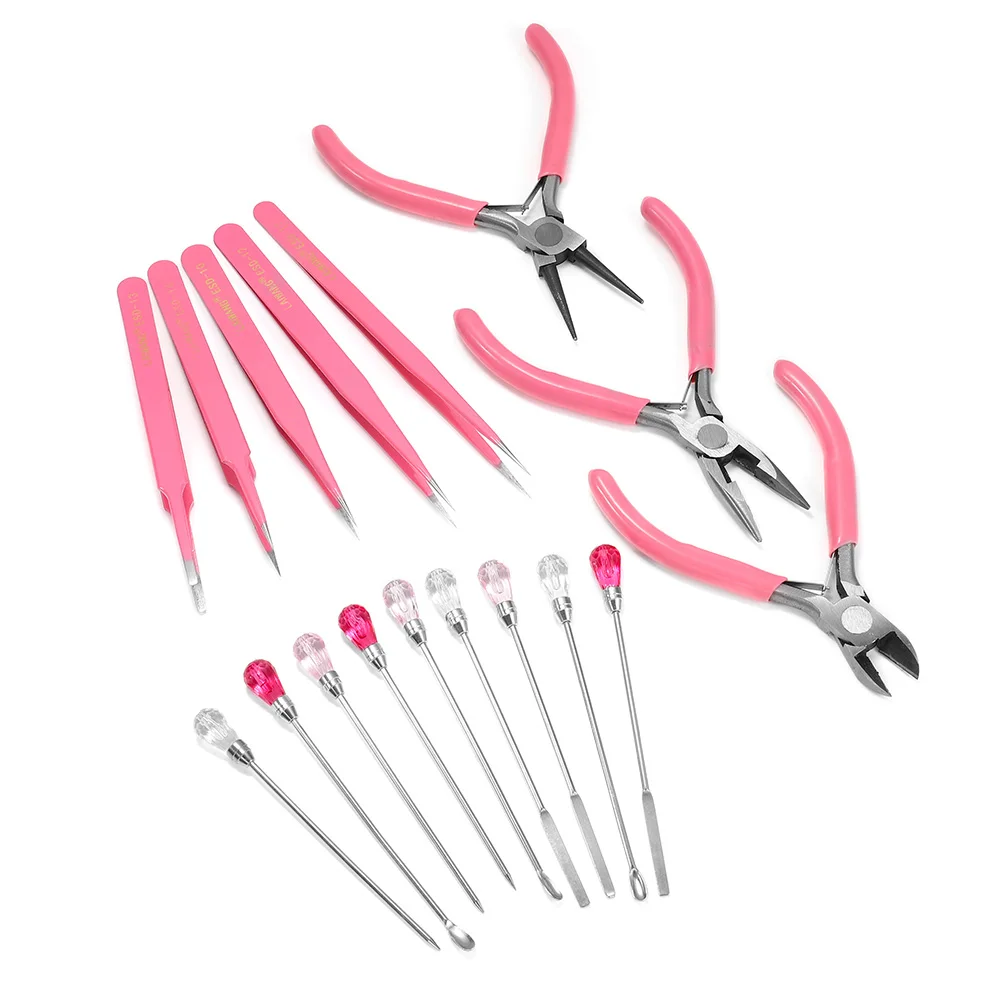 Top Trends: 6 Style Pink Pliers Jewelry Making Tool Kits Mix Needle Spoon Tool Round Nose Plier Side Tweezers For Make DIY Shoppable Styles