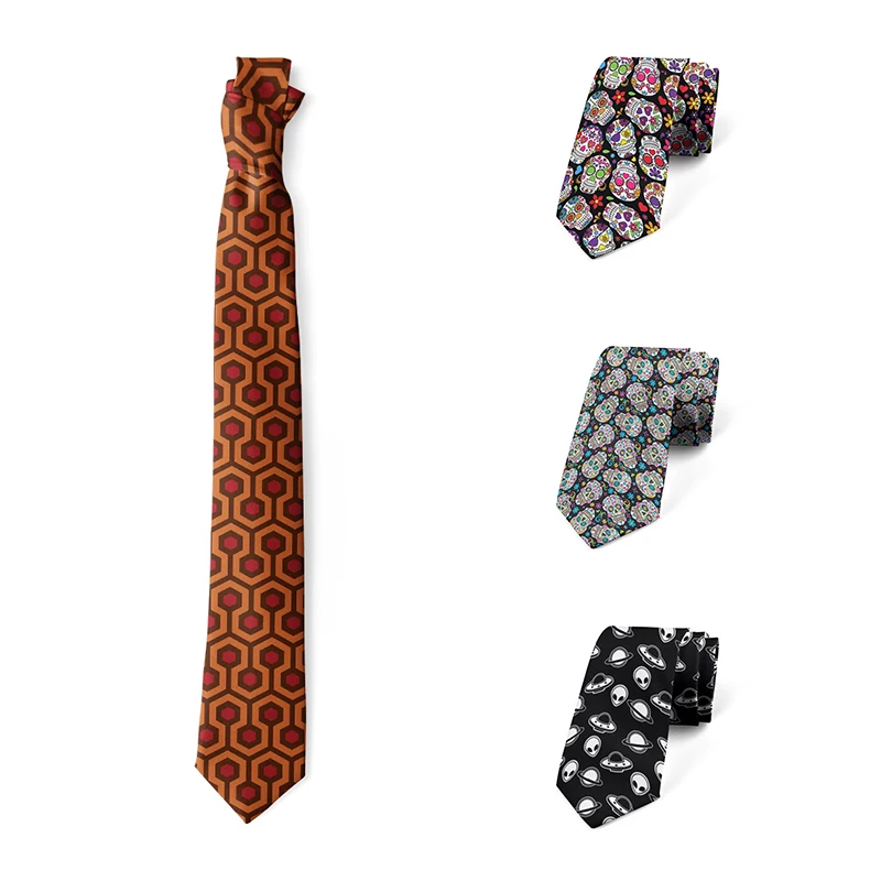 Top Trends: New Fashion Skull Men&#039;s Tie Shirt Suit Accessories Creative Geometric Lattice 8cm Wide Polyester High Quality Necktie Men Women Shoppable Styles